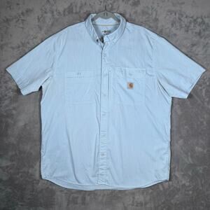 Carhartt Force Short Sleeve Button-Down Shirt XL Relaxed Fit Light Blue